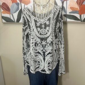 Boho Inspired Black and White Lace Blouse